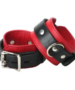 Strict Leather Deluxe Black and Red Locking Wrist Cuffs
