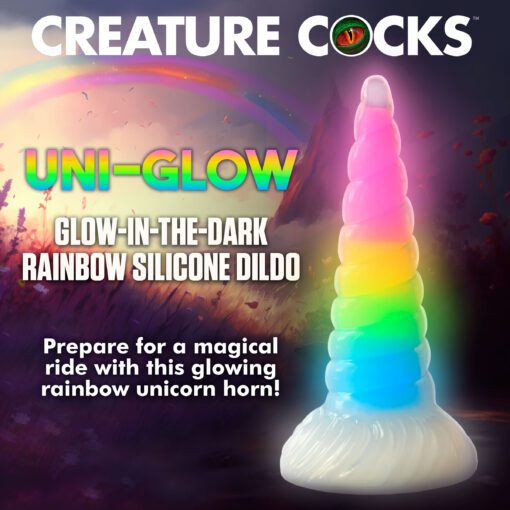 Uni-Glow Glow-In-The-Dark Rainbow Silicone Dildo - Image 2