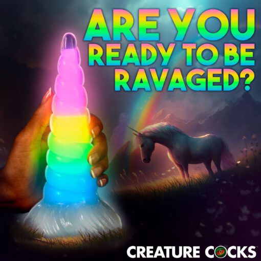 Uni-Glow Glow-In-The-Dark Rainbow Silicone Dildo - Image 3