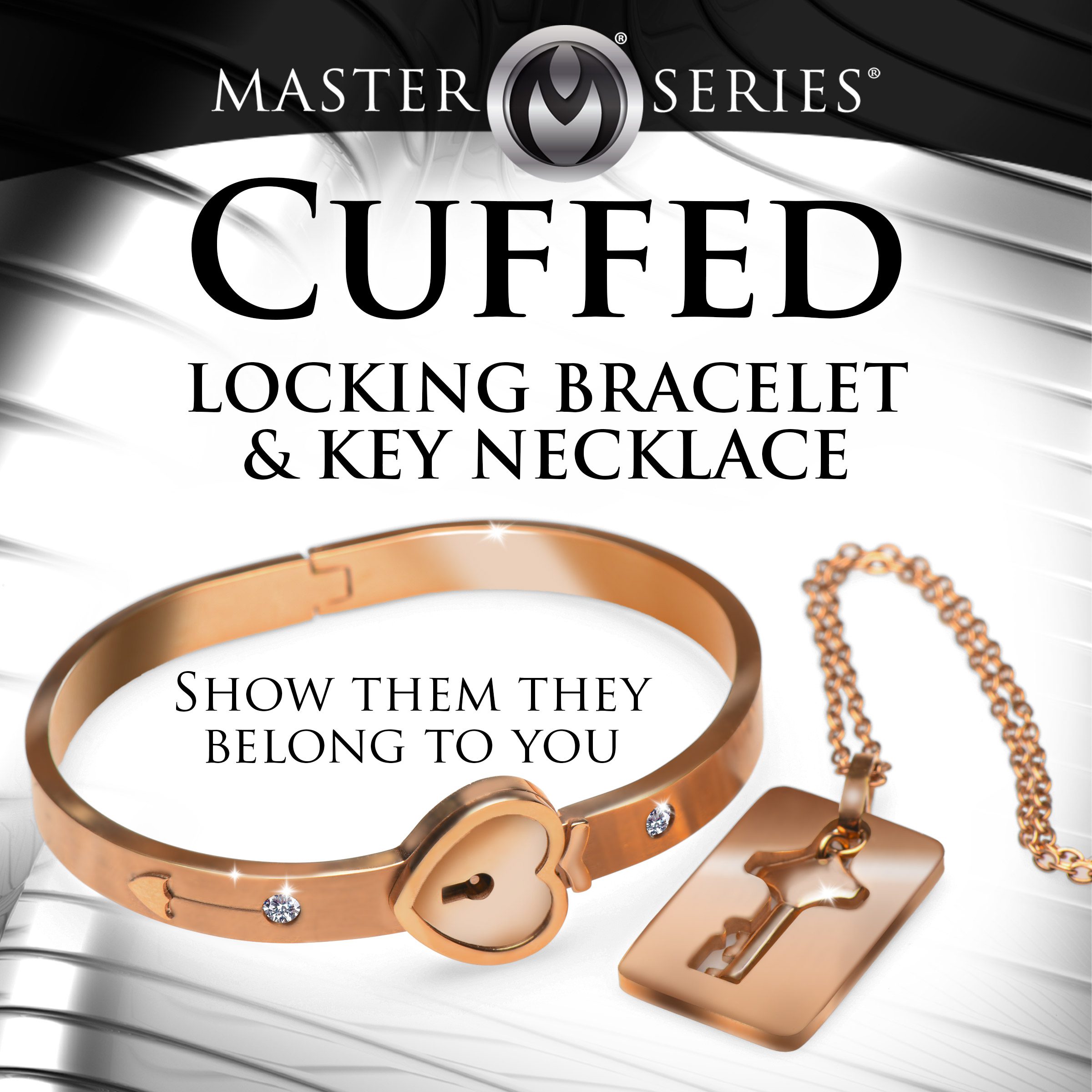 Cuffed Locking Bracelet and Key Necklace - Rose Gold - Image 2