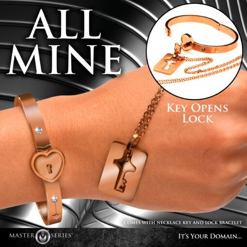 Cuffed Locking Bracelet and Key Necklace - Rose Gold - Image 3