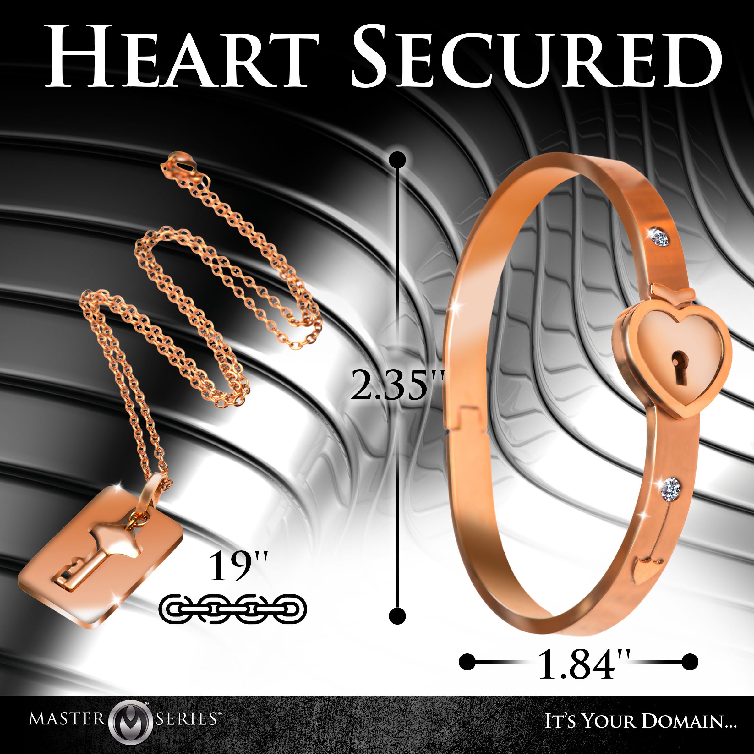 Cuffed Locking Bracelet and Key Necklace - Rose Gold - Image 4