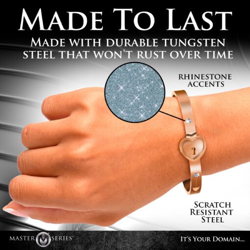 Cuffed Locking Bracelet and Key Necklace - Rose Gold - Image 6