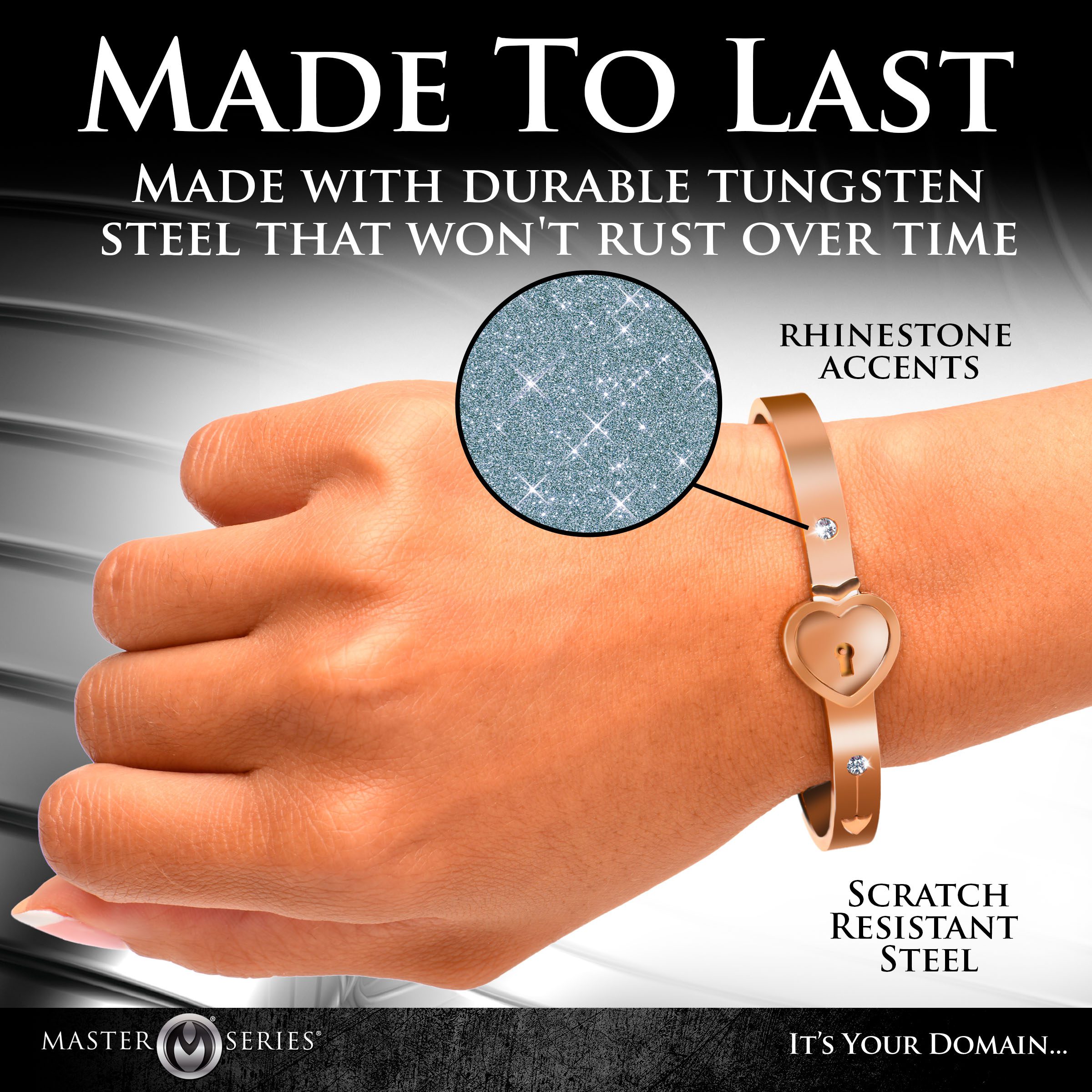 Cuffed Locking Bracelet and Key Necklace - Rose Gold - Image 6