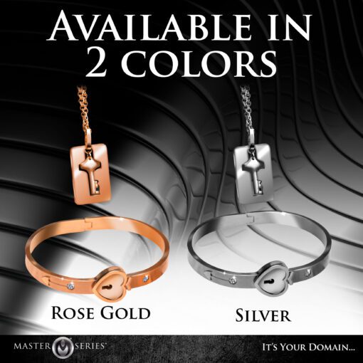 Cuffed Locking Bracelet and Key Necklace - Rose Gold - Image 7