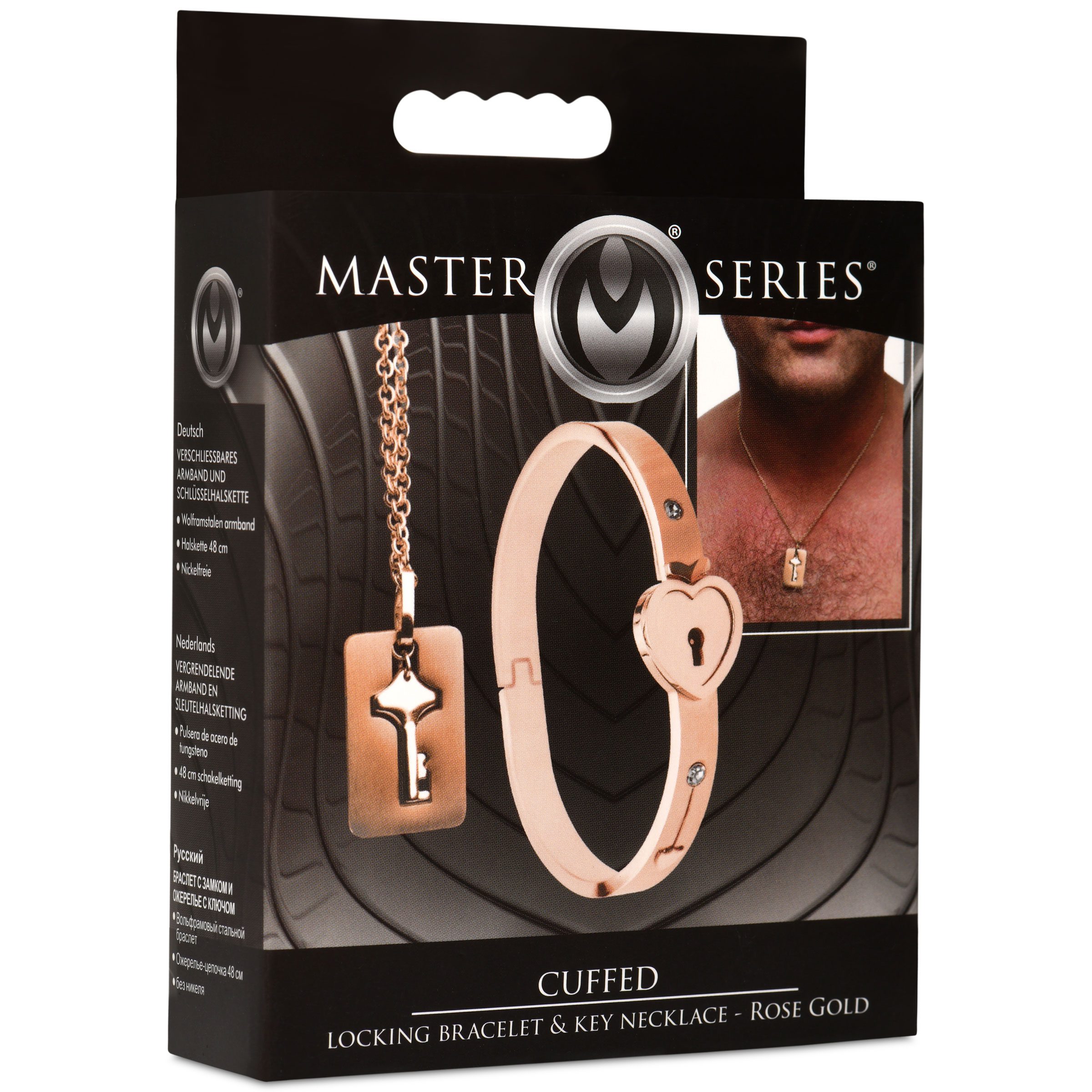 Cuffed Locking Bracelet and Key Necklace - Rose Gold - Image 9