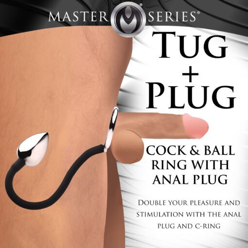 Tug and Plug Cock and Ball Ring with Anal Plug - Image 2