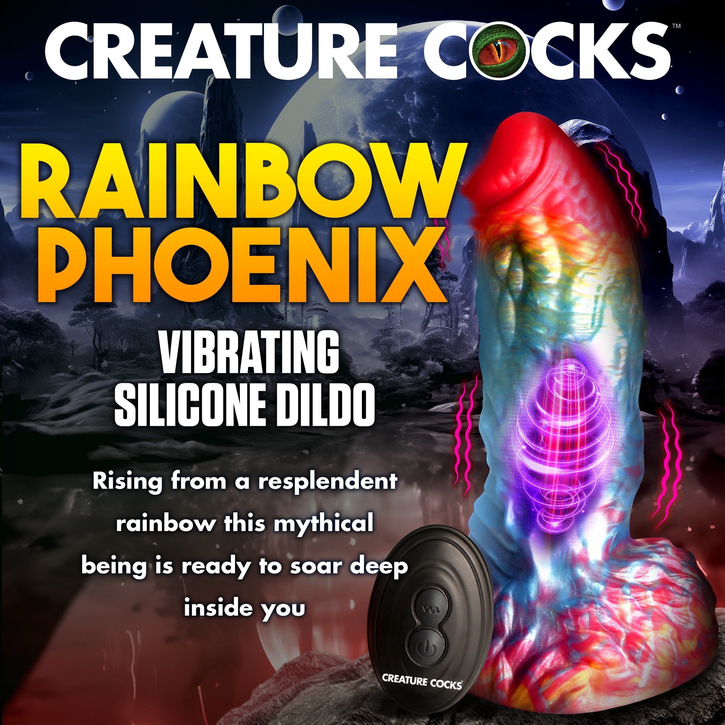 Rainbow Phoenix Vibrating Silicone Dildo with Remote - Image 2