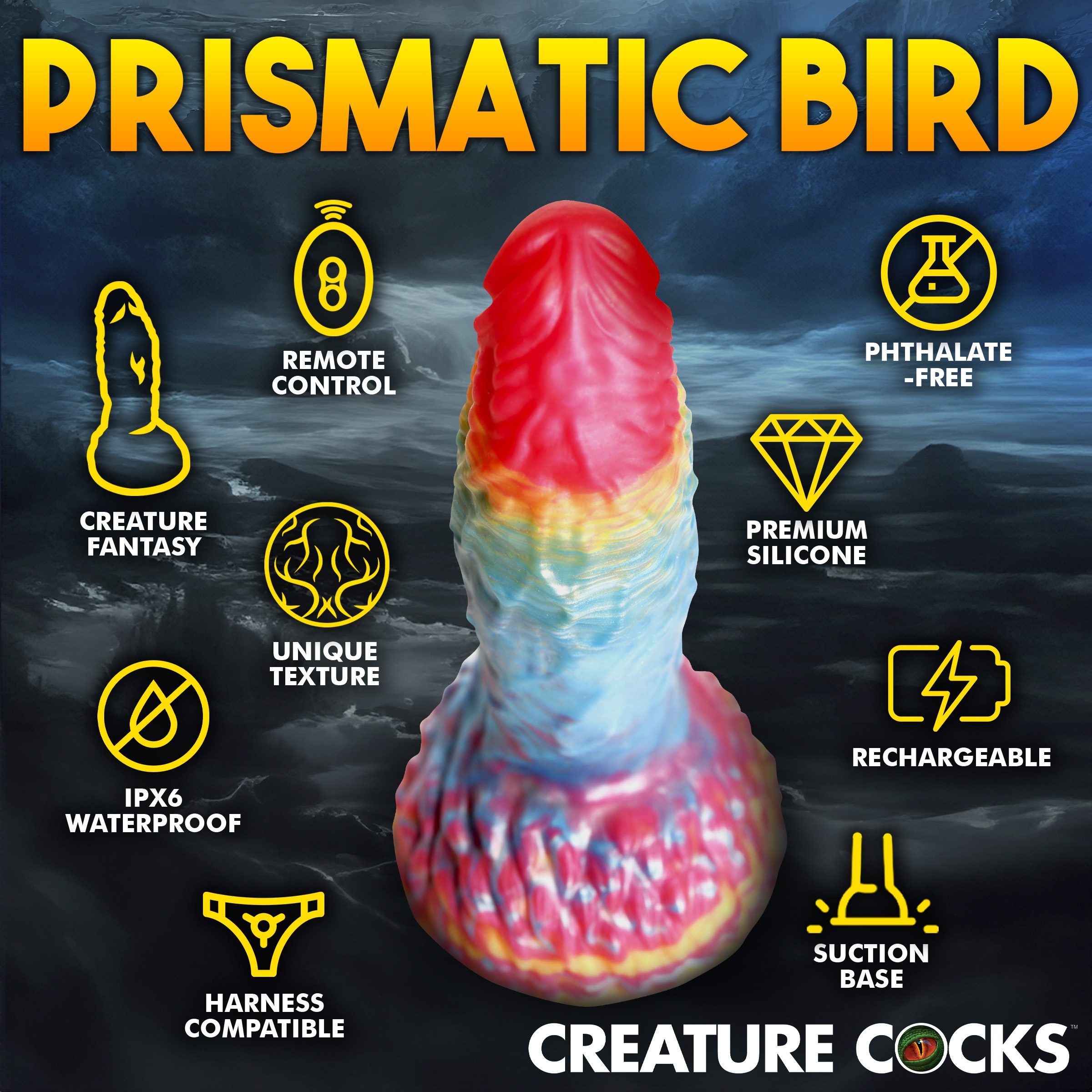 Rainbow Phoenix Vibrating Silicone Dildo with Remote - Image 5