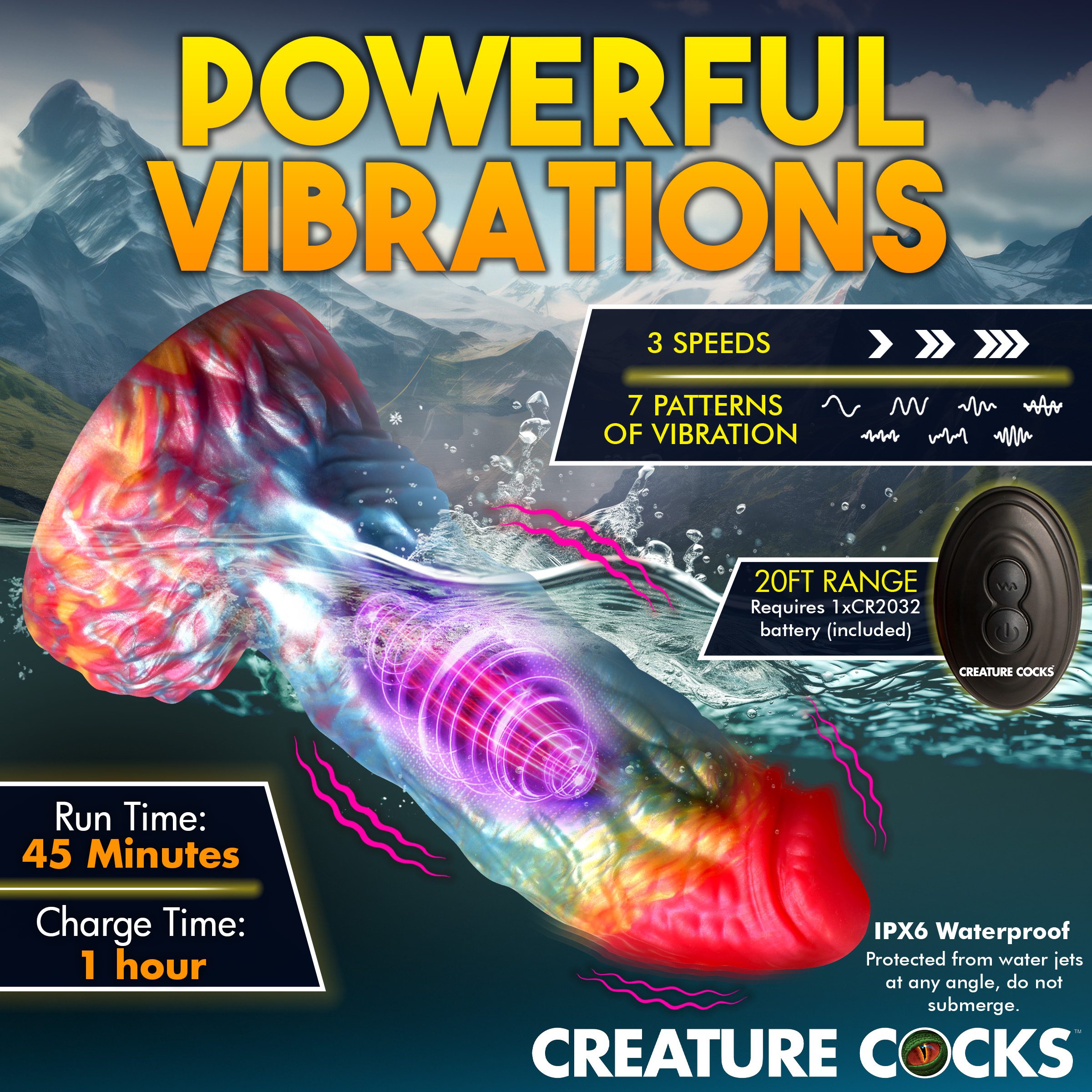 Rainbow Phoenix Vibrating Silicone Dildo with Remote - Image 8