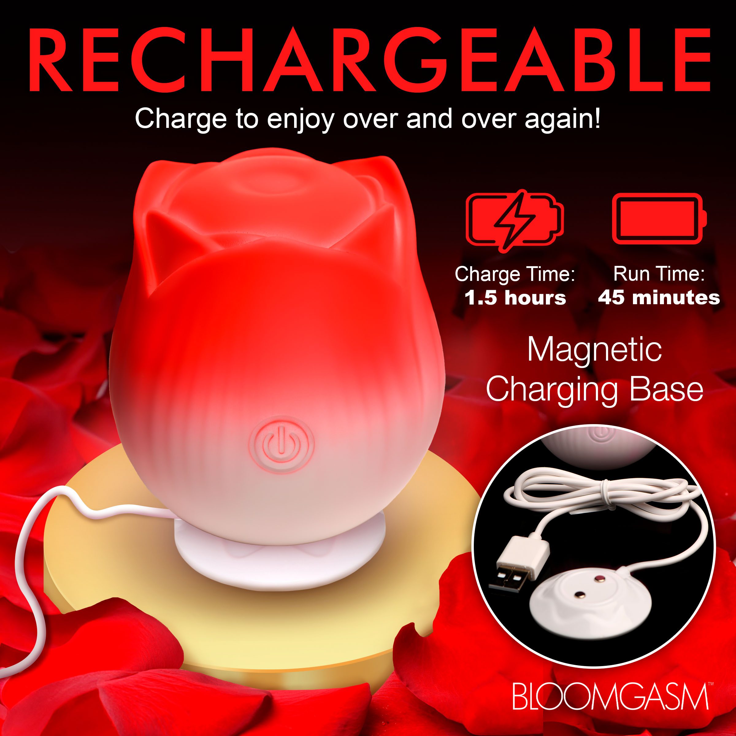 Pulsing Petals Throbbing Rose Clit Stimulator - Red - Image 8