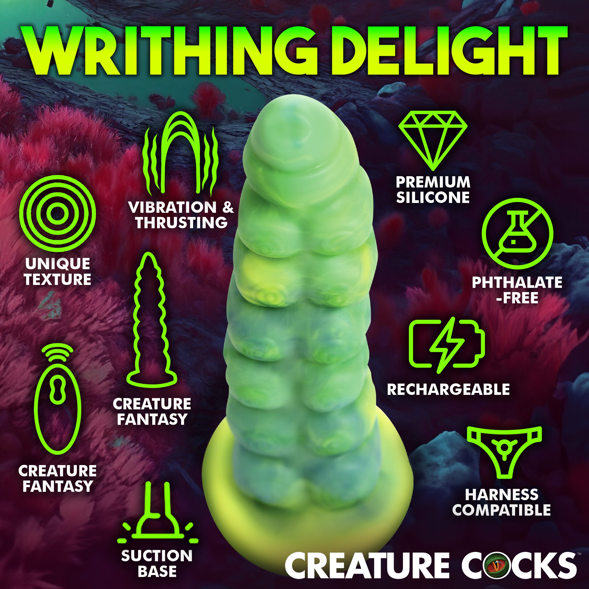 Squirmer Thrusting and Vibrating Silicone Dildo - Image 5
