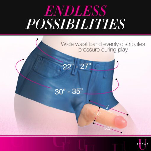 Booty Shorts 6 Inch Dildo Silicone Strap On Harness - Small - Image 4