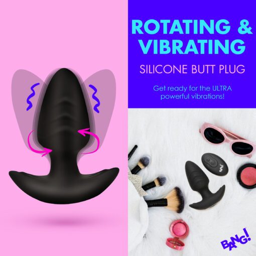 Rotating and Vibrating Silicone Butt Plug - Black - Image 2