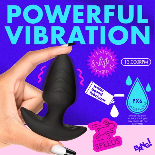 Rotating and Vibrating Silicone Butt Plug - Black - Image 3