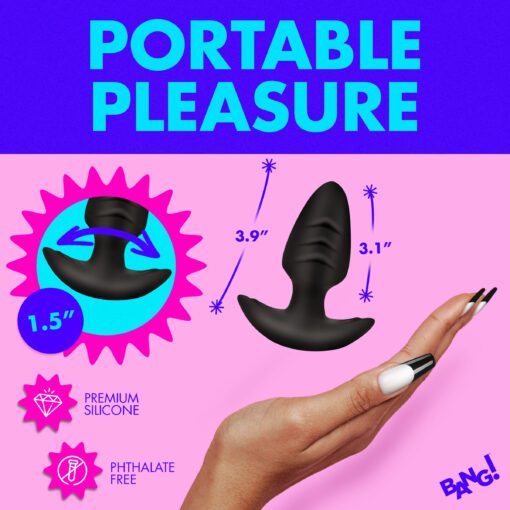 Rotating and Vibrating Silicone Butt Plug - Black - Image 4