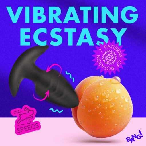 Rotating and Vibrating Silicone Butt Plug - Black - Image 5