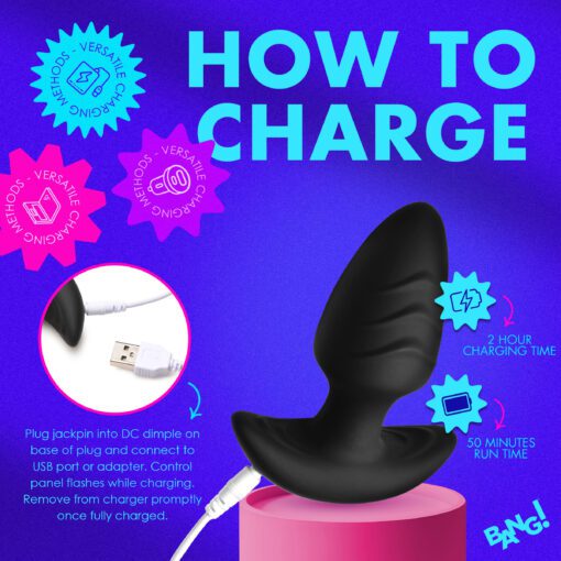 Rotating and Vibrating Silicone Butt Plug - Black - Image 7