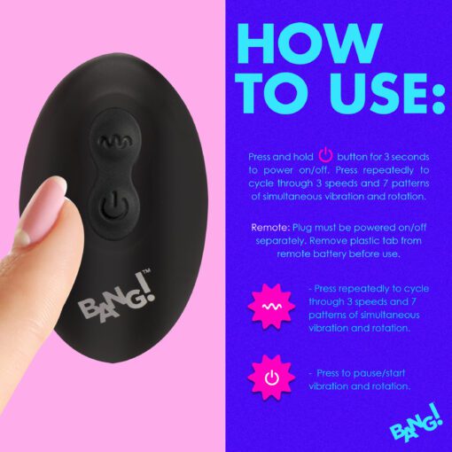 Rotating and Vibrating Silicone Butt Plug - Black - Image 8