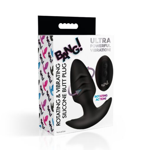 Rotating and Vibrating Silicone Butt Plug - Black - Image 9