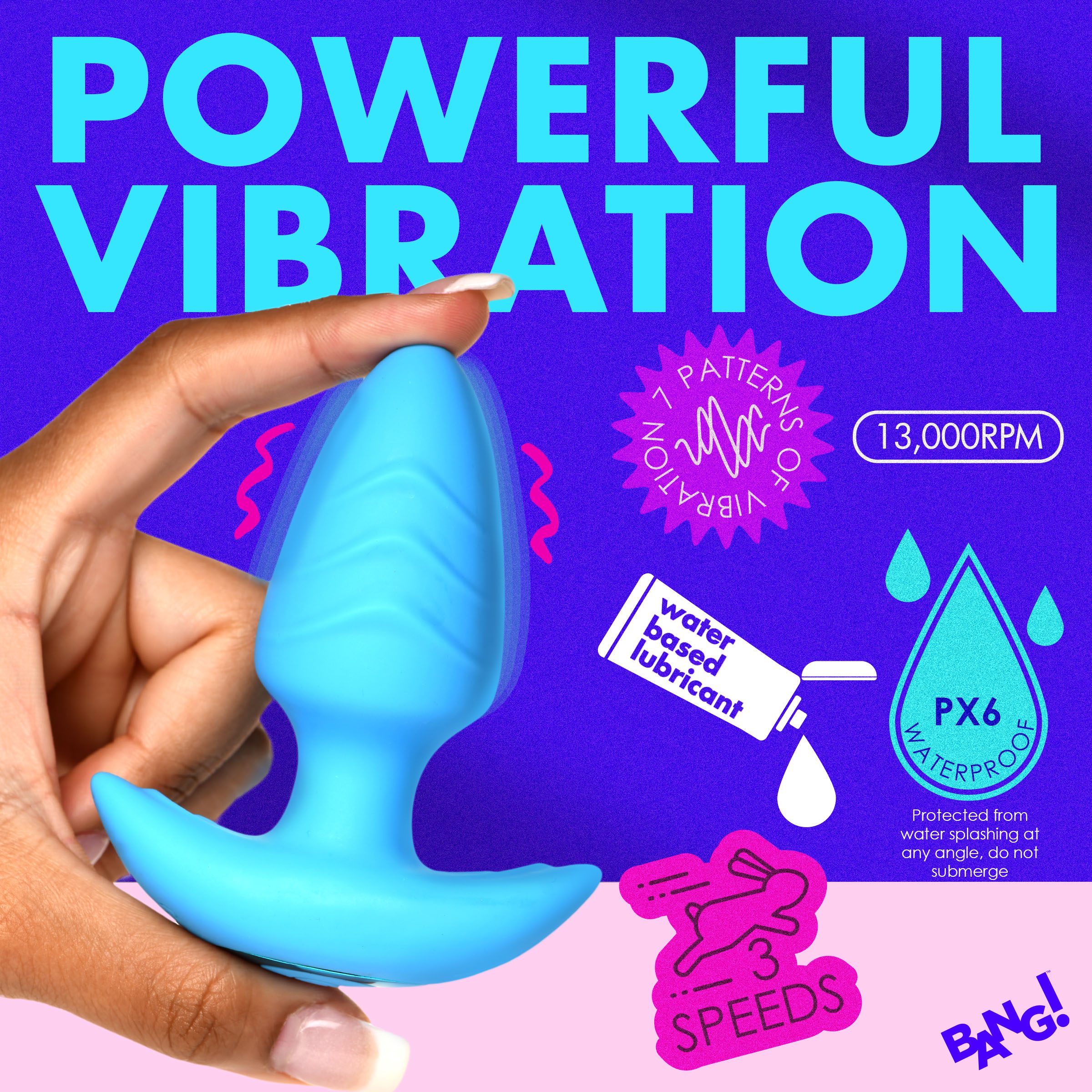 Rotating and Vibrating Silicone Butt Plug - Blue - Image 3