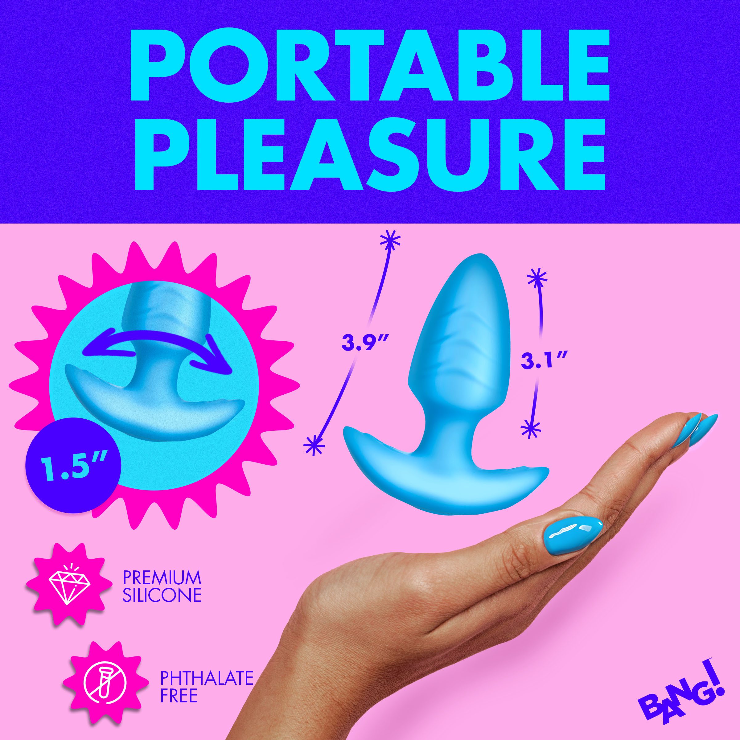 Rotating and Vibrating Silicone Butt Plug - Blue - Image 5