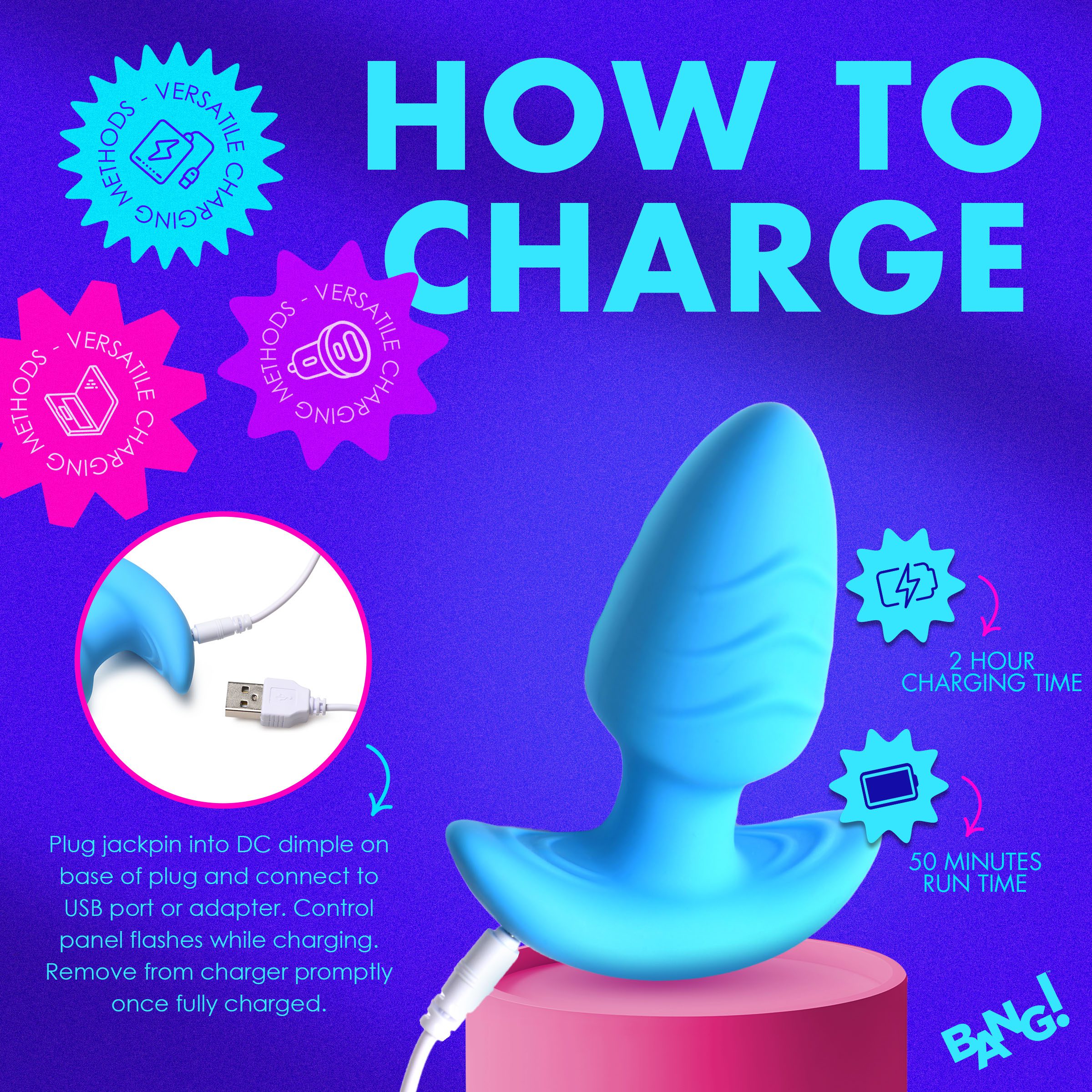 Rotating and Vibrating Silicone Butt Plug - Blue - Image 6