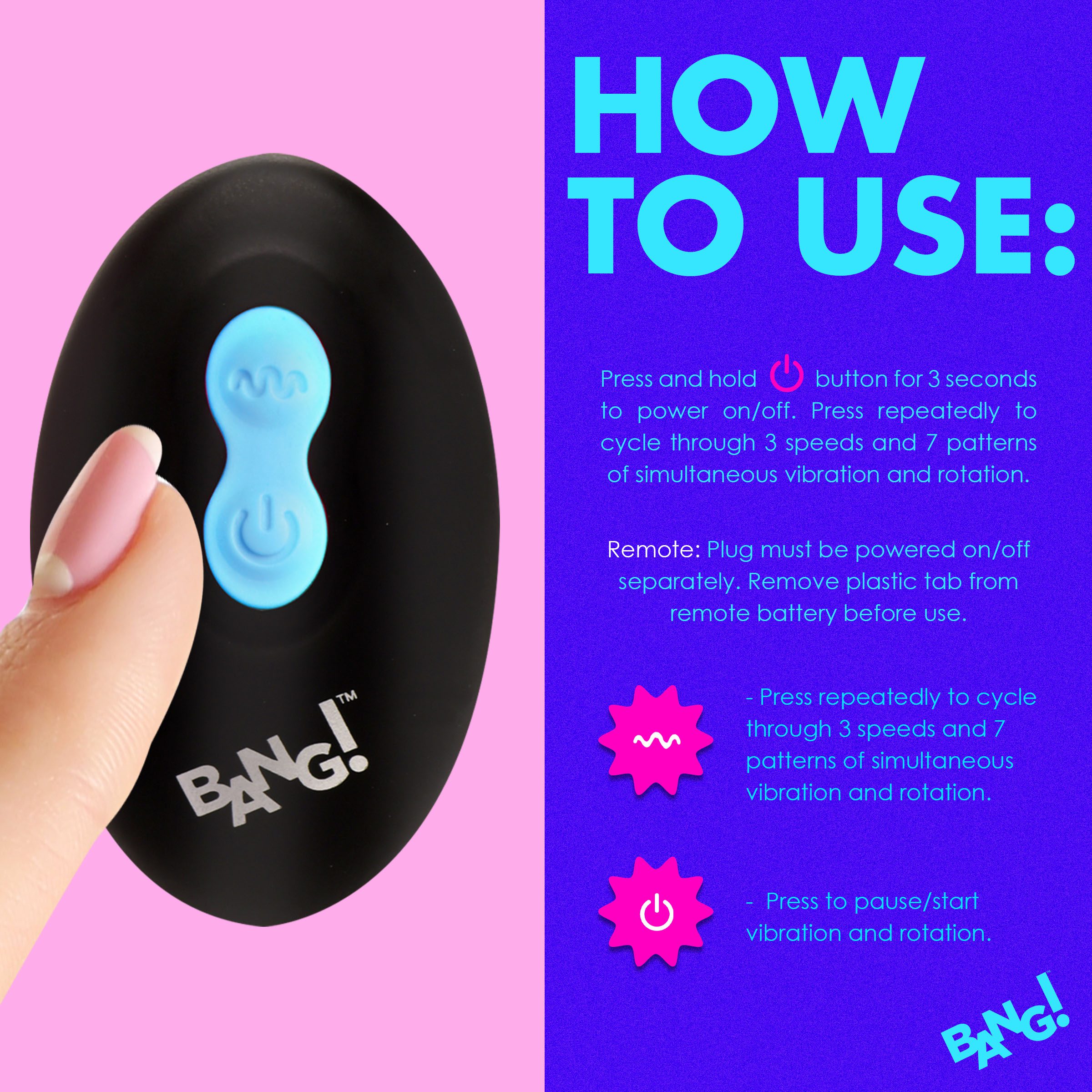 Rotating and Vibrating Silicone Butt Plug - Blue - Image 7