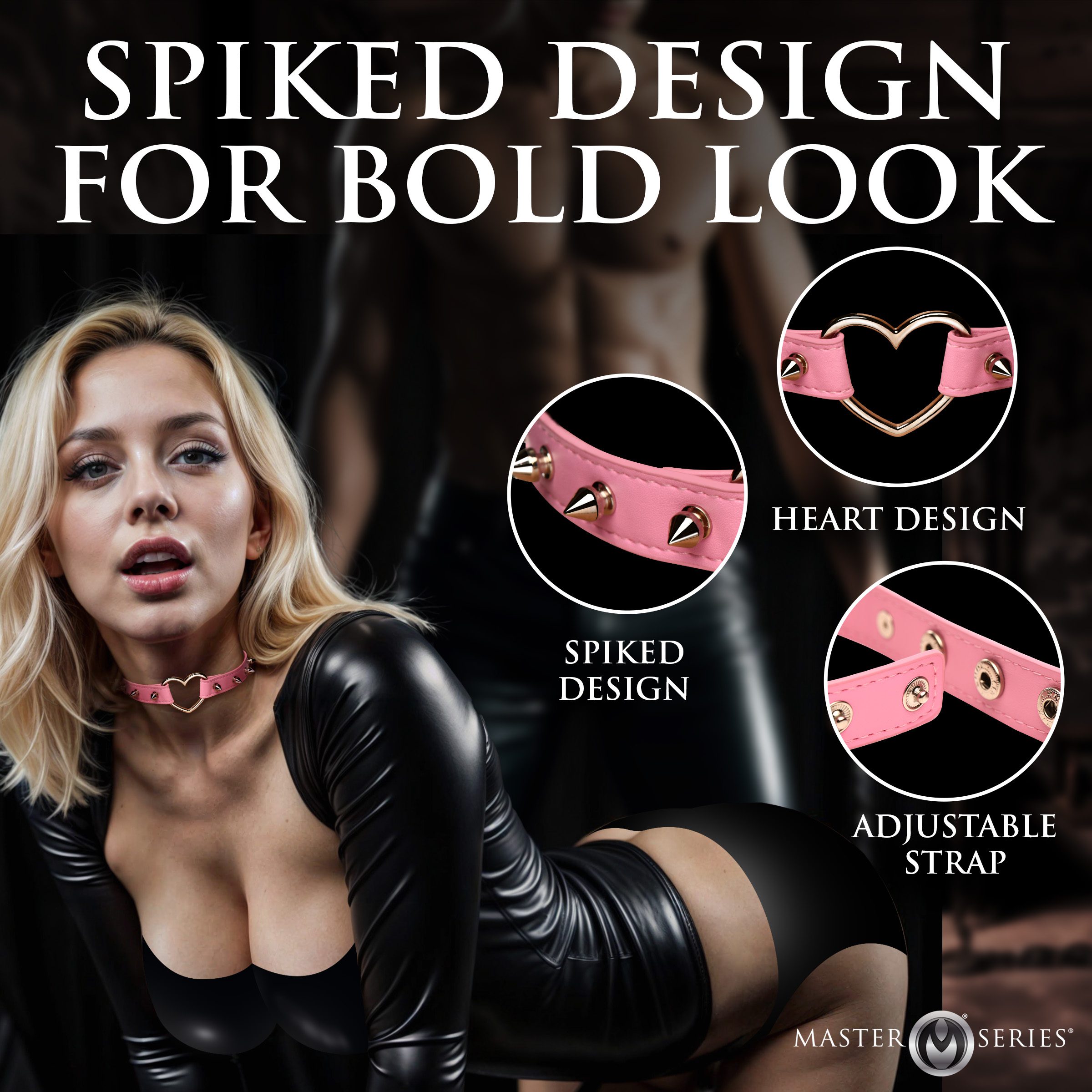 Spiked Heart Choker - Pink - Image 4