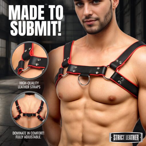 Leather English Bull Dog Harness Black/Red - Image 2