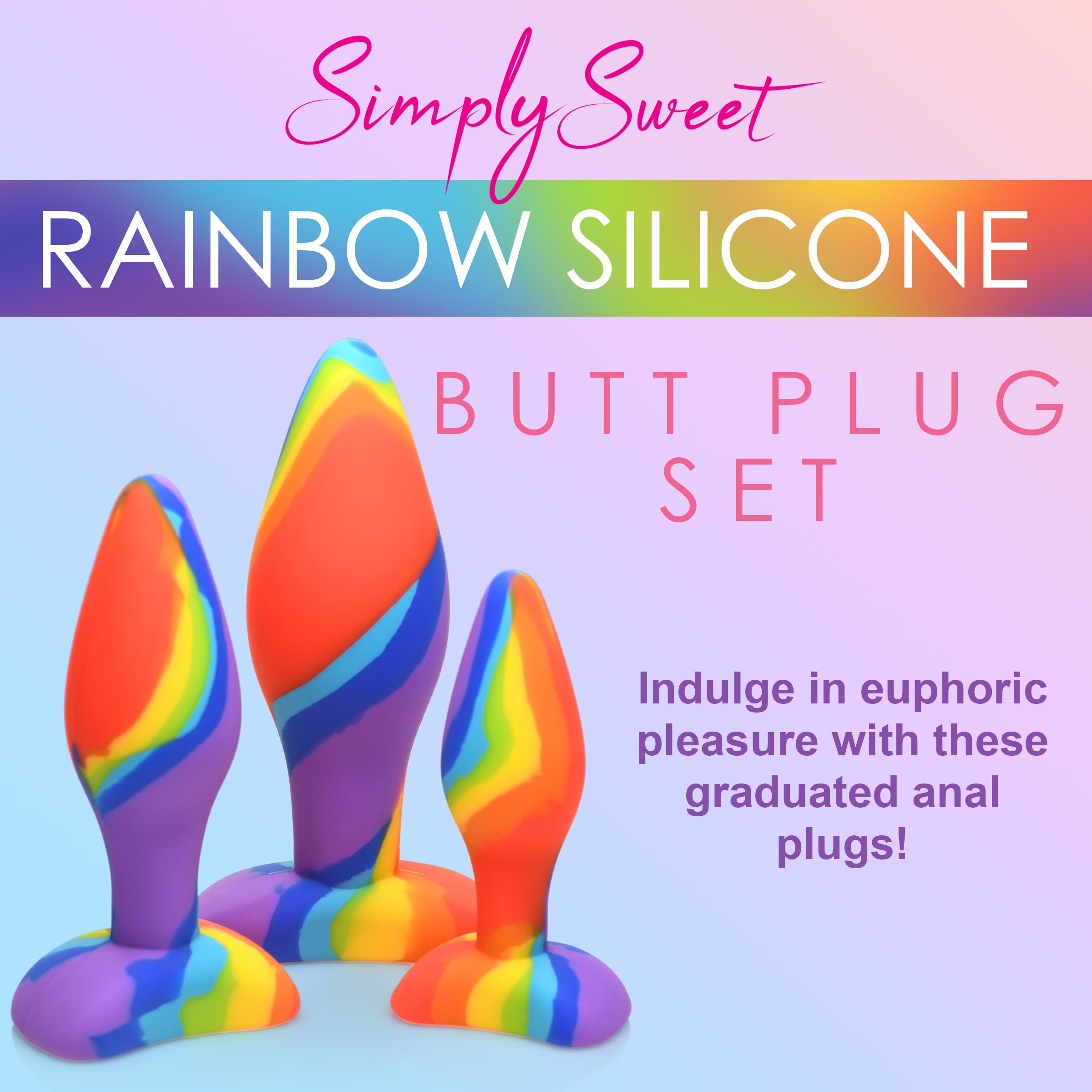 3 Piece Rainbow  Silicone Butt Plug Set - Image 2