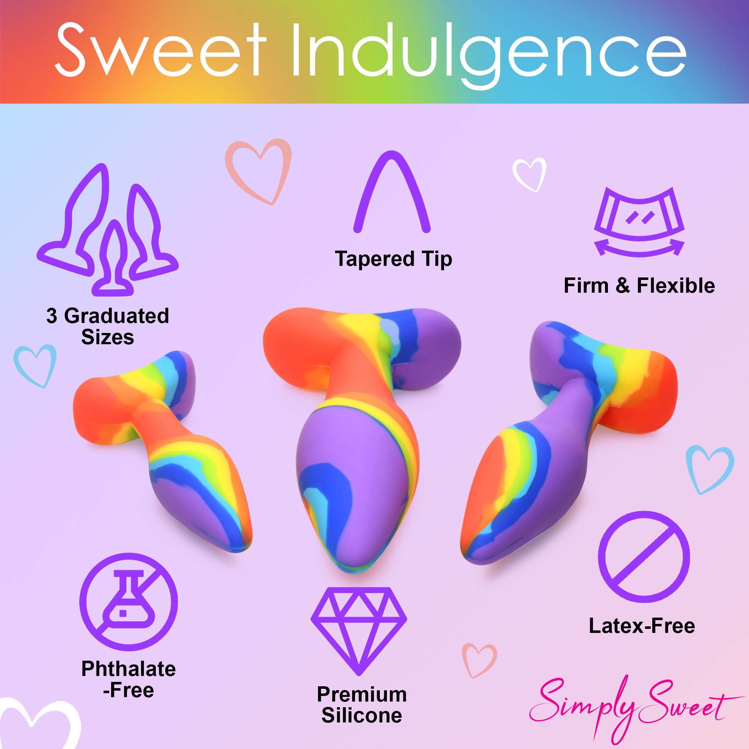 3 Piece Rainbow  Silicone Butt Plug Set - Image 5