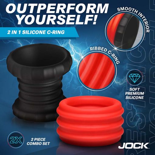2-in-1 Silicone Cock Ring - Red - Image 3