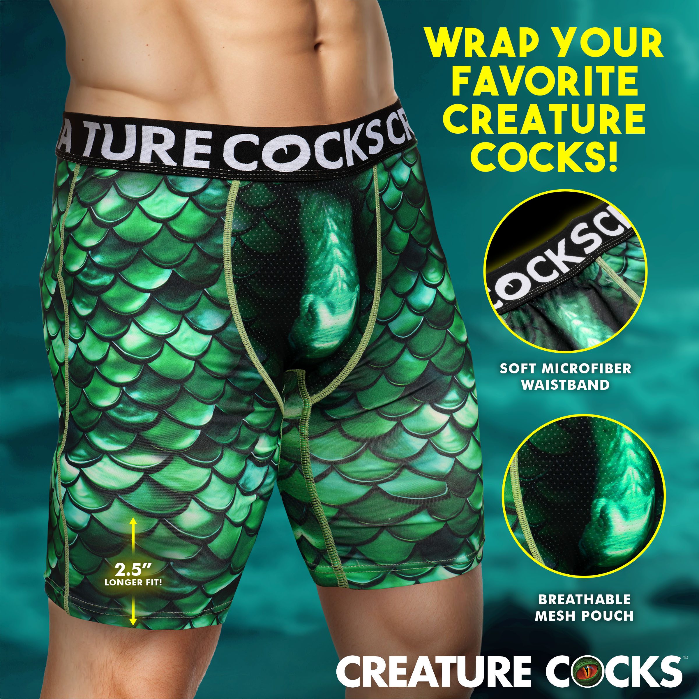 Creature Wear Cockness Monster Lake Creature Boxer Shorts - Small - Image 3