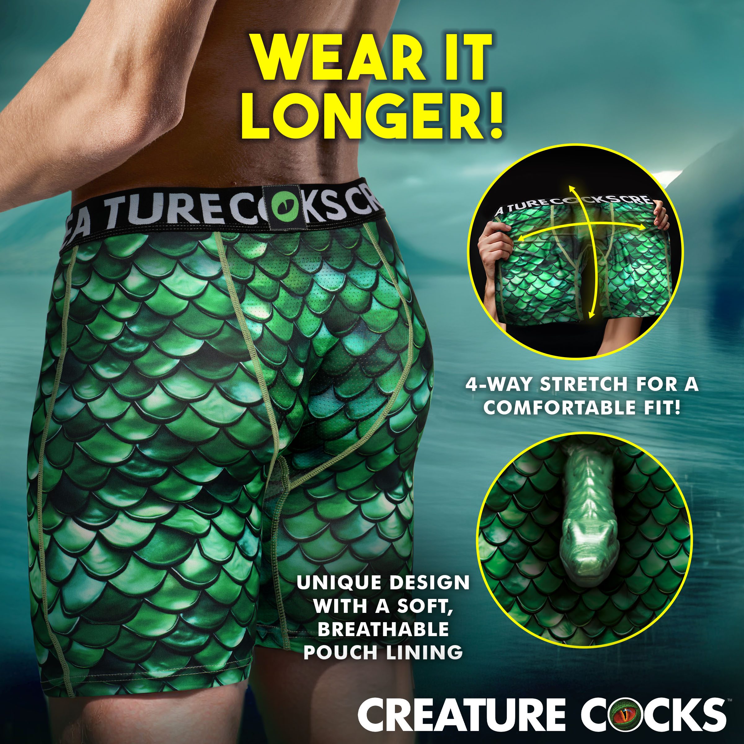 Creature Wear Cockness Monster Lake Creature Boxer Shorts - Small - Image 4