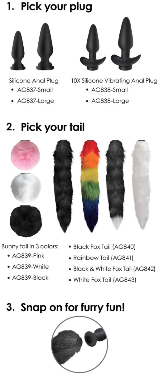 Large Vibrating Anal Plug with Interchangeable Fox Tail - Rainbow - Image 3