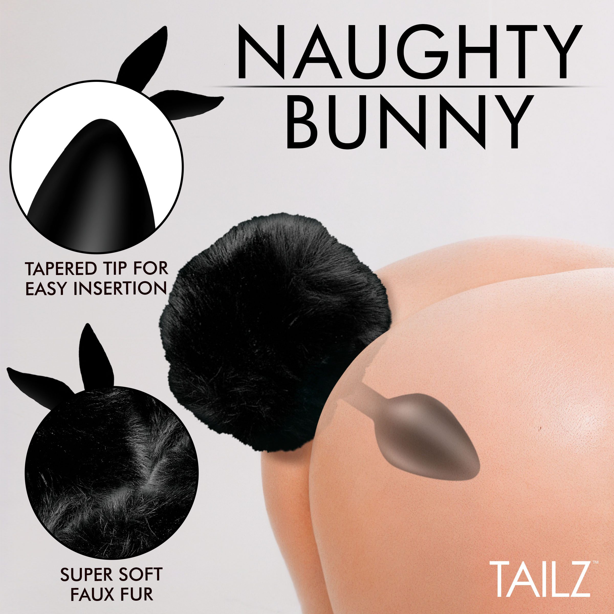 Fluffy Bunny Tail Silicone Plug - Black - Image 2