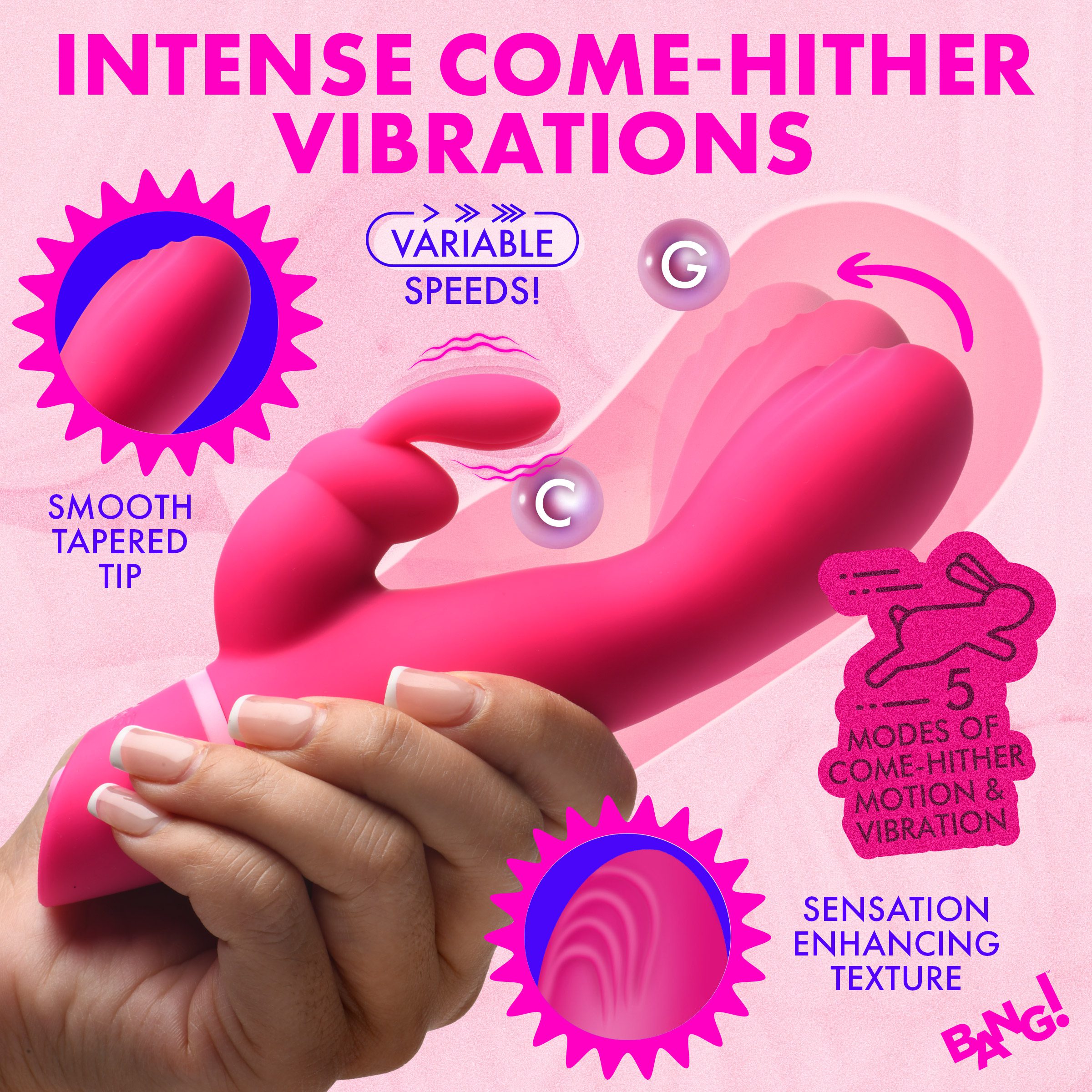 Come Hither Silicone Rabbit Vibrator - Pink - Image 2